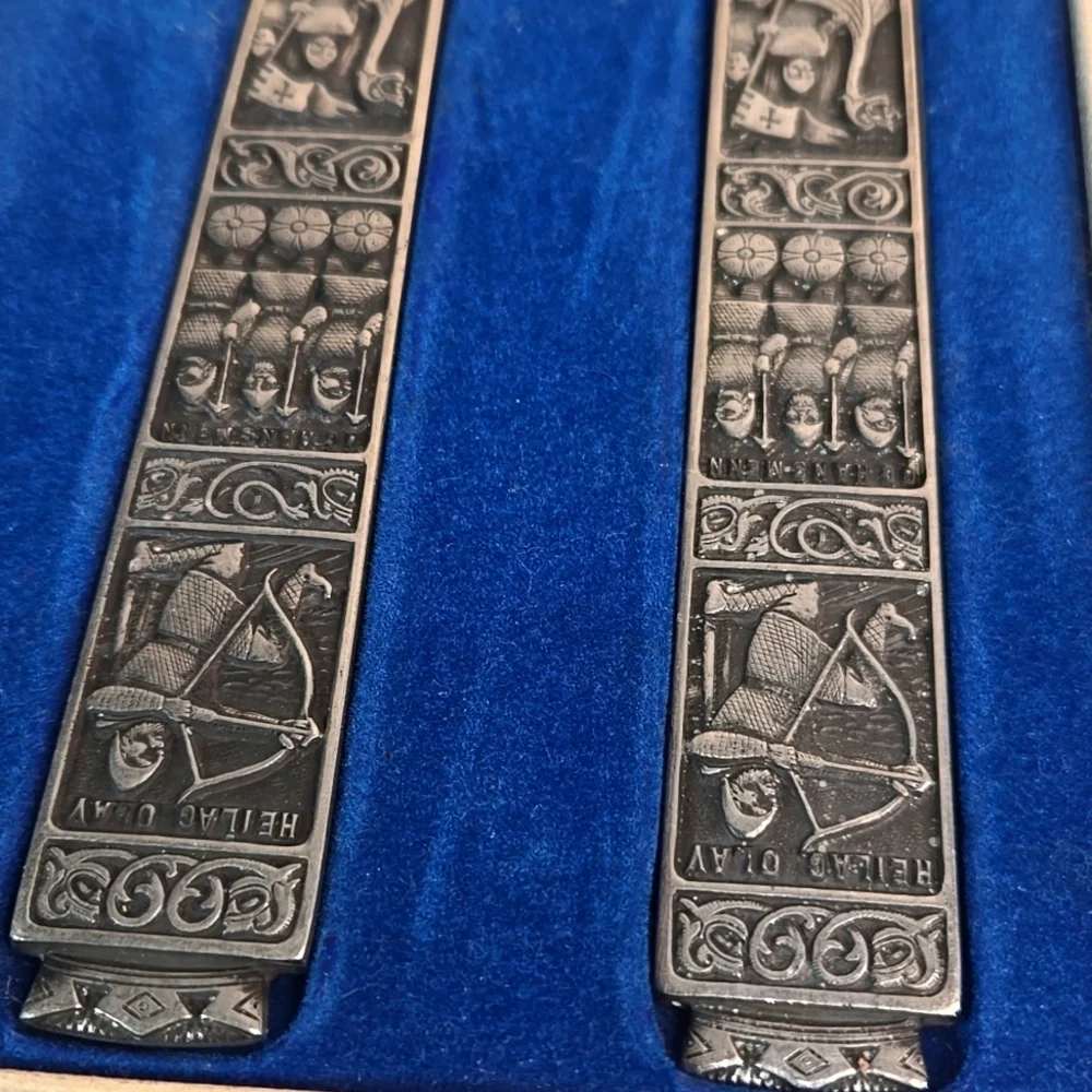 Vintage Boxed Konge Tinn Royal Pewter Salad Set Made in Norway Spoon Fork